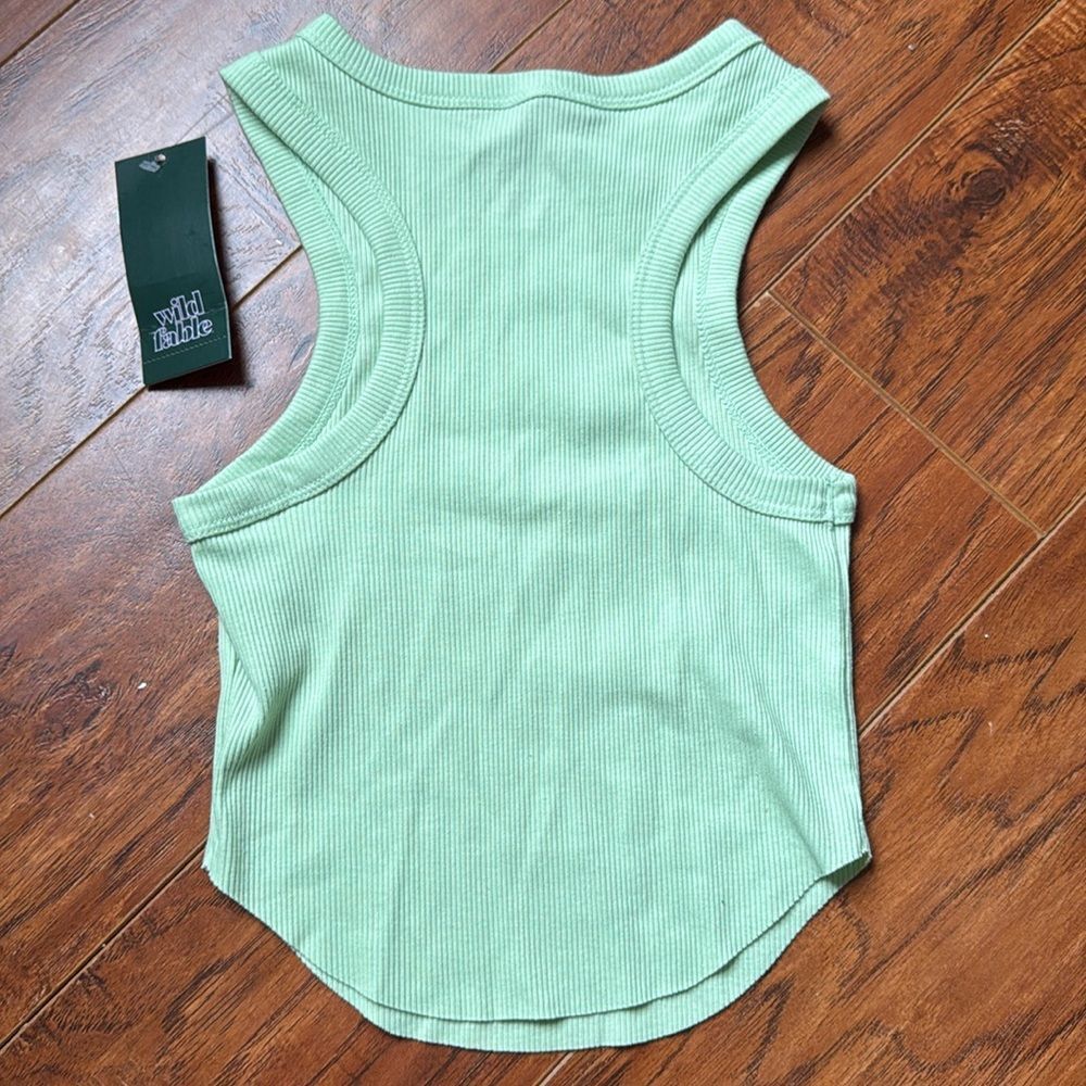 NWT Wild Fable XXS GREEN Ribbed Cropped Racerback Tank Top Halter Tiny - Picture 8 of 12